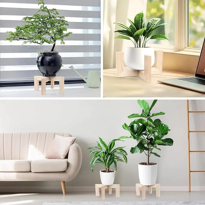 Plant Stand, Indoor/Outdoor Wood Plant Holder, Single Flower Pot Stand, Sturdy Planter Stand, Fit 5-9 Inch Pots by GreenHaven Gardens