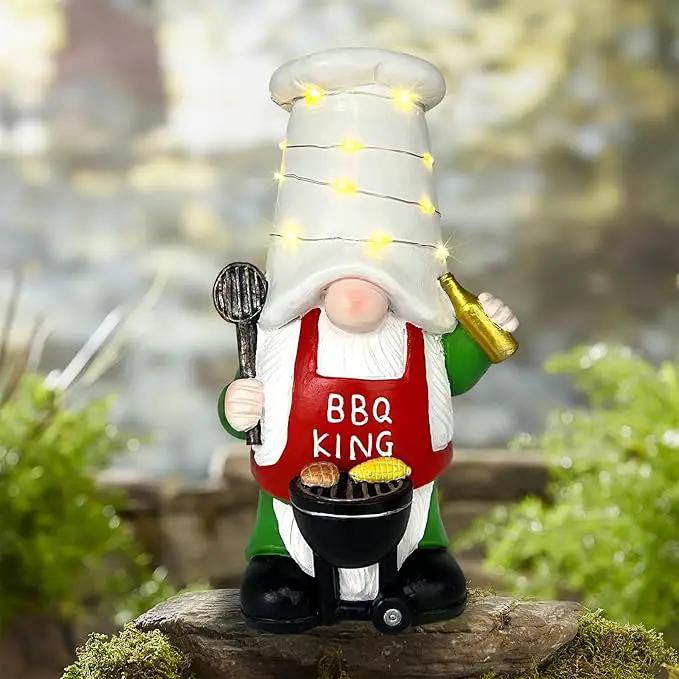 BAYN Garden Gnome Statues Outdoor Decor, Solar Powered Outdoor Gnome with BBQ Grill Decorative Yard Garden Lights Art Gifts with 11 Warm White LEDs by GreenHaven Gardens