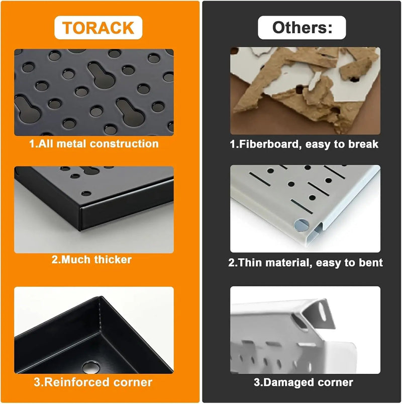 TORACK Metal Pegboard Wall Organizer System for Garage, 109PCS Pegboard Accessories Organizer Kit with Pegboard Bins, Hooks, Peg Locks, Pegboard Storage System for Workbench(Black) by GreenHaven Gardens