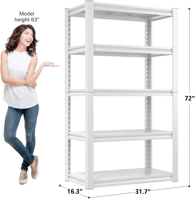 Raybee 72''H Garage Shelving Heavy Duty Storage Shelves Load 2010LBS Adjustable 5 Tier Metal Shelving White Garage Sheves Pantry Shelf for Kitchen Closet 72''H*31.7''W*16.3''D, 4 Pack by GreenHaven Gardens