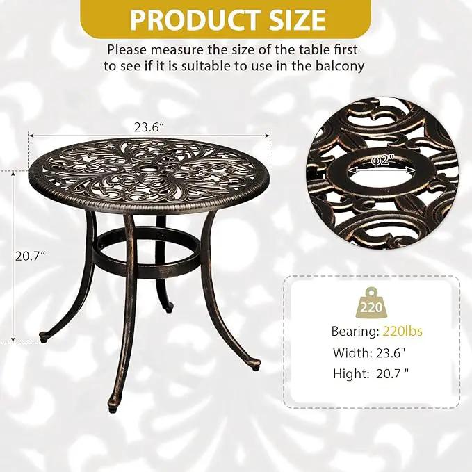 Outvita Patio Side Table, 23.6in Outdoor Round Cast Aluminum Bistro Table with Umbrella Hole and Antique Design for Backyard Porch Pool Balcony Deck Bronze by GreenHaven Gardens
