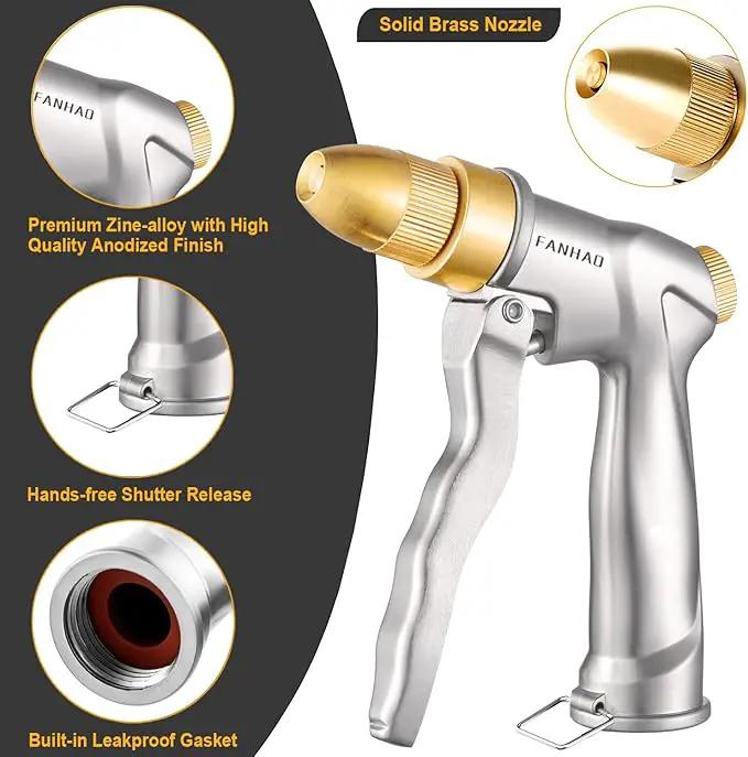 FANHAO Garden Hose Nozzle with Brass Tip, 100% Heavy Duty Metal Spray Nozzle High Pressure Water Nozzle with Adjustable Spray Patterns for Watering Plants, Washing Cars and Showering Pets by GreenHaven Gardens