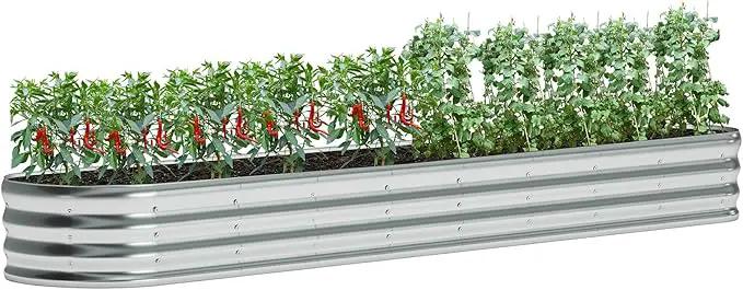 zizin Galvanized Raised Garden Bed Metal Oval Raised Garden Beds Outdoor Planter Box for Vegetables (12x2x1FT, Silver) by GreenHaven Gardens