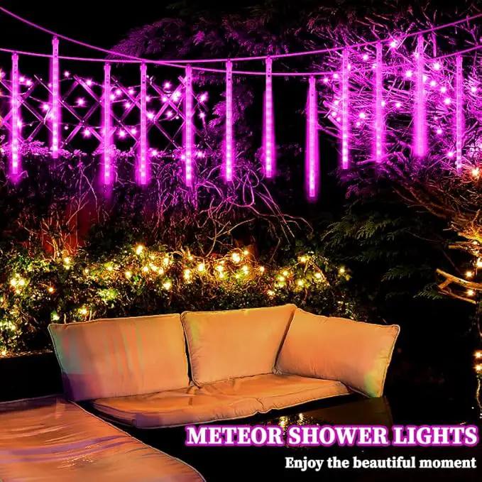Christmas Purple Meteor Shower Rain Lights, 10 Tube 360 LED 12 Inch for Outdoor Halloween Falling String Raindrop Decor, Patio Garden Roof Eaves by GreenHaven Gardens