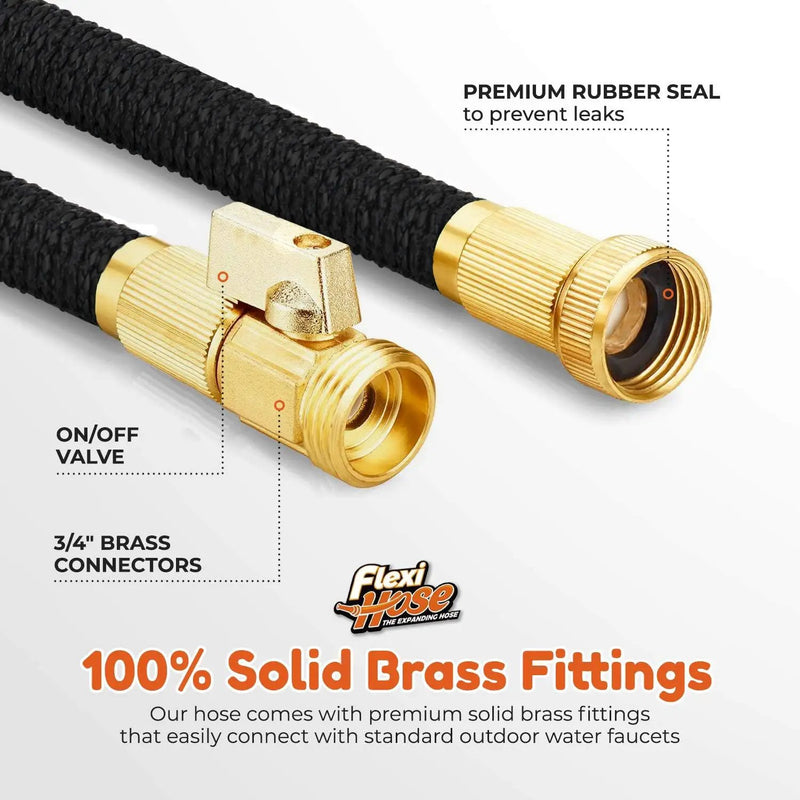 Flexi Hose Upgraded Expandable Garden Hose Extra Strength 3/4 Solid Brass Fittings - The Ultimate No-Kink Flexible Water Hose (Black, 50 FT) by GreenHaven Gardens
