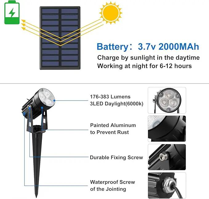 Solar Spot Lights Outdoor, Solar Landscape Spotlights IP65 Waterproof 9.8ft Cable, Auto On/Off Outdoor Wall Lights for Garden Yard Driveway Porch Walkway Pool (1-in-1 6000K Cold White 4 Pack) by GreenHaven Gardens