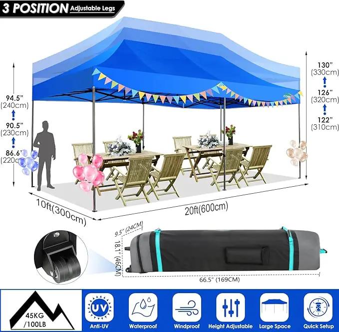 COBIZI 10x20 Canopy with Sidewalls, Heavy Duty Party Tent Pop up carpas para Fiestas, Tents for Parties, Wedding, Outdoor Ez up Foldable Portable Canopy Tent with Wheeled Bag, Blue(Windproof Upgrade) by GreenHaven Gardens