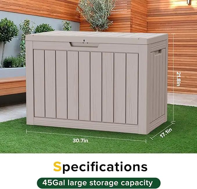 45 Gallon Outdoor Storage Box – Waterproof Deck Box for Garden & Patio,Light Brown by GreenHaven Gardens