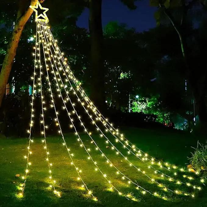 Christmas Decorations Star String Lights, 320 LED Waterfall Tree Lights with 13" Topper Star 8 Lighting Modes Indoor Outdoor Decorative for New Year, Holiday, Wedding, Party by GreenHaven Gardens