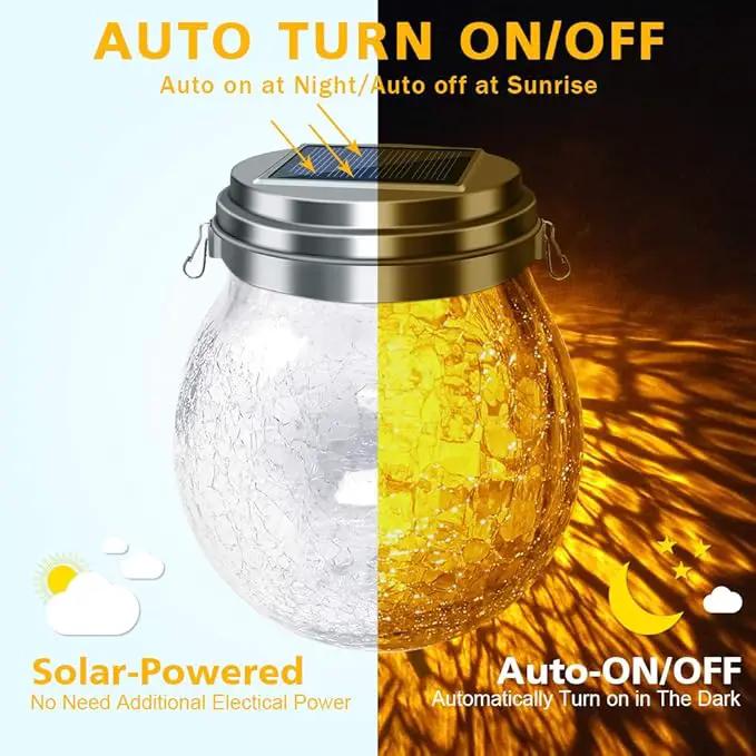 DBF Solar Lanterns Outdoor Waterproof, 2 Pack Hanging Solar Lights Outdoor, LED Cracked Glass Ball Globe Lantern Garden Decor for Patio Backyard Pathway Tree Porch Fence Events (Amber Warm & RGB) by GreenHaven Gardens