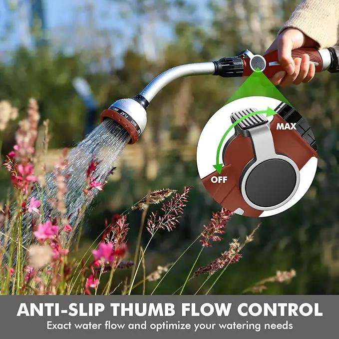 RESTMO Watering Wand Heavy Duty, Metal Garden Hose Wand with 10 Spray Patterns, 15-Inch Long Hose Nozzle Sprayer with Thumb Flow Control, Ideal to Water Hanging Baskets and Shrubs, Red by GreenHaven Gardens