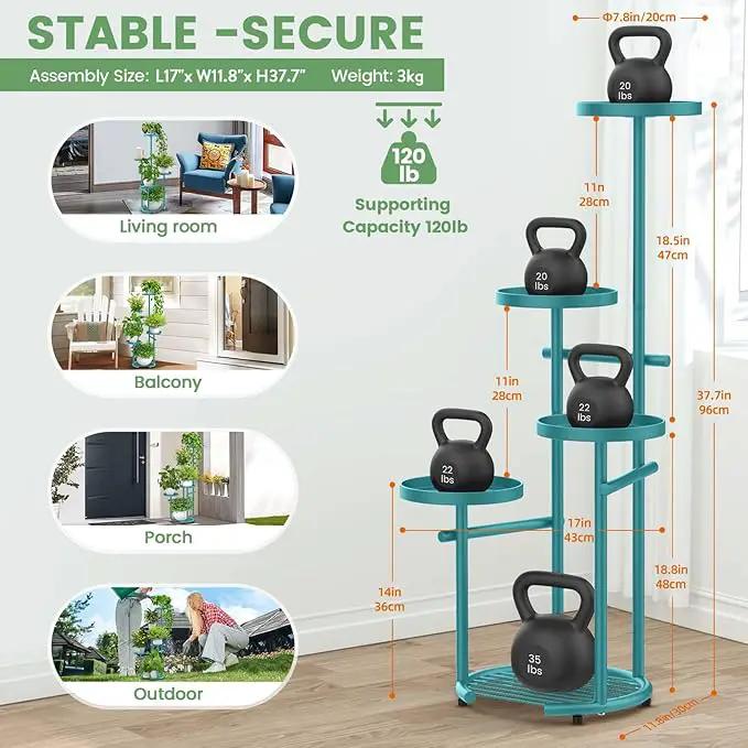 TOSKING 5 Tier Metal Plant Stand Indoor， Plant Shelf, Corner Shelf Flower Pot Stand for Outdoor Plant Stand for Living Room Balcony Garden Patio Bedroom (Blue, 38in) by GreenHaven Gardens