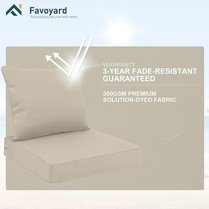Favoyard Outdoor Seat Cushion Set 24 x 24 Inch Water-Resistant & Fade-Resistant Patio Furniture Cushions with Removable Cover Deep Seat & Back Cushion with Handle and Adjustable Straps for Chair Sofa by GreenHaven Gardens