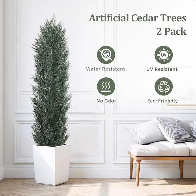 THE BLOOM TIMES 6ft Tall Topiary Trees Artificial Outdoor – UV Resistant Faux Cedar Pine Cypress Bushes and Shrubs, Fake Potted Plants for Front Porch Outside Planter Patio Decor, Set of 2 (6 Foot) by GreenHaven Gardens