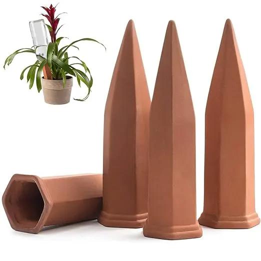 Plant Self-Watering Stakes for Indoor Outdoor Plants (4 Count) Terracotta Plant Watering Spikes for Recycled Wine Bottles to Water Plant at Home or on Vacation - Automatic Irrigation System for Plants by GreenHaven Gardens