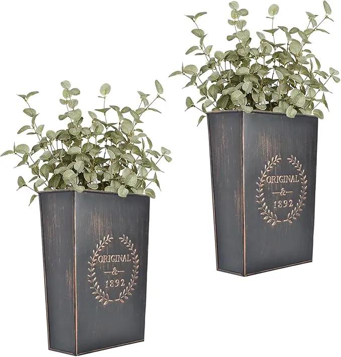 LESEN Rustic Metal Wall Planter Country Home Hanging Wall Vase Pocket for Plants or Flower Indoor or Outdoor Farmhouse Wall Decor,Set of 2 by GreenHaven Gardens