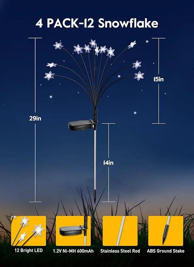 Brightown Christmas Pathway Lights - 4 Pack 48 LED Snowflake Outdoor Lights With 2 Modes, Waterproof Solar Firefly Decoration for Yard, Cool White by GreenHaven Gardens