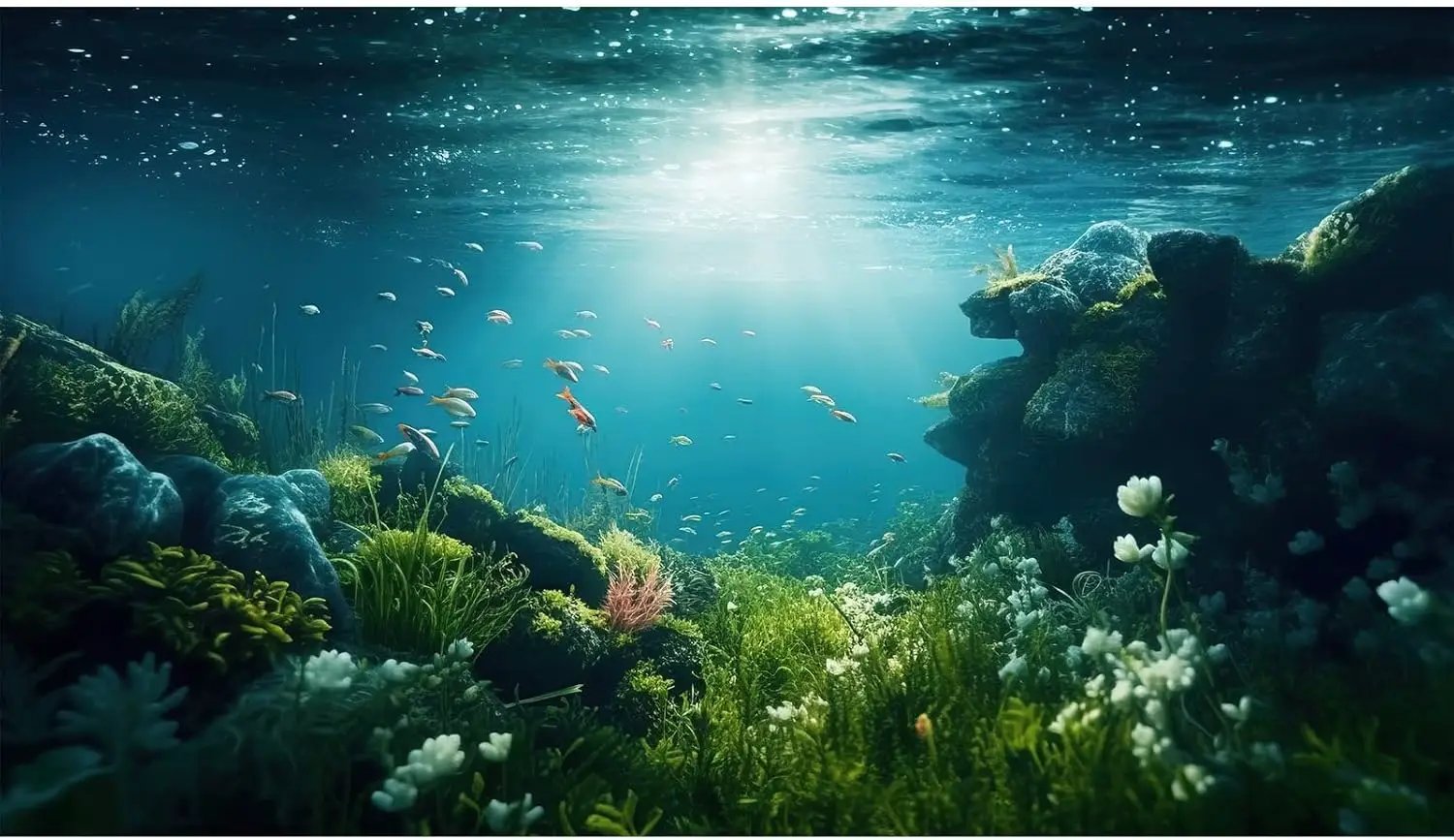 Underwater Aquarium Background Under The Sea Fish Tank Background Ocean Floor Green Aquatic Plants Aquarium Backgrounds Deep Sea Sunray Tropical Fish Aquarium Tank Backgrounds 48x24in by GreenHaven Gardens
