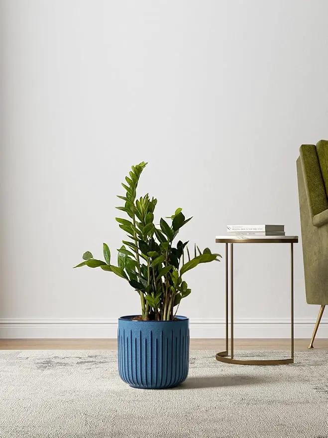 LE TAUCI Ceramic Pots for Plants, 8.3+6.9+5.7 inch Plant Pots Indoor, Flower Pots with Drainage Holes, Medium Cylinder Planters Pot for Indoor House Plants, Set of 3, Glaze Ocean Blue by GreenHaven Gardens