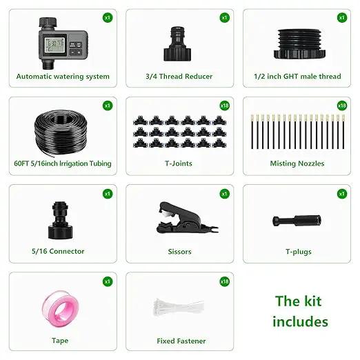 60FT Drip Irrigation System with Water Timer – Automatic Garden Watering Kit with 360° Bendable Hose & Adjustable Nozzles, Smart Irrigation System for Greenhouse, Lawn, Yard & Plants by GreenHaven Gardens