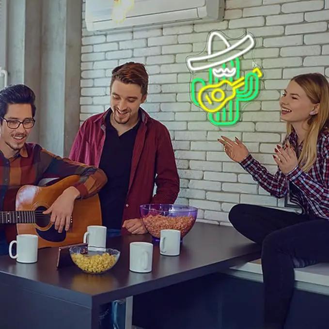 WLHOPE Cactus Neon Sign Cowboy Hat Neon Signs Green Led Neon Signs for Wall Decor, Guitar Cactus Neon Led Signs USB Anime Neon Light for Bedroom Game Room Kids Room Home Bar Party Shop Gift by GreenHaven Gardens