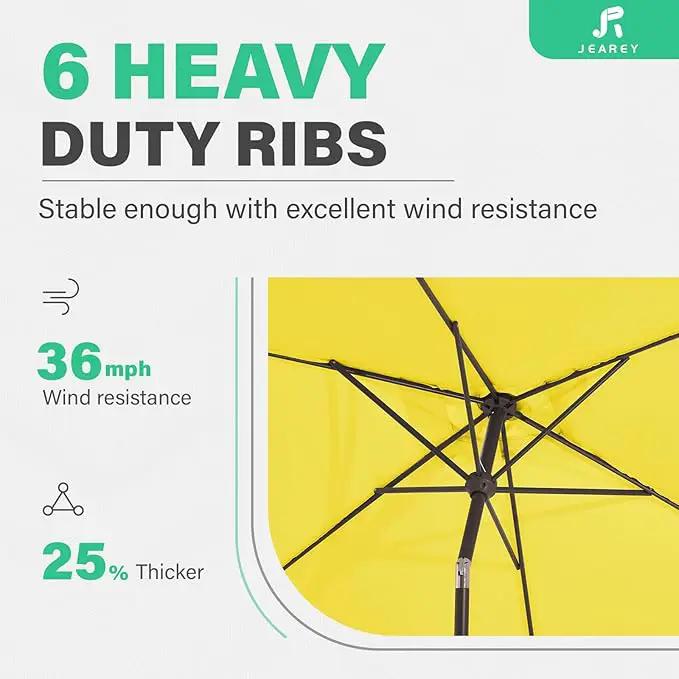 JEAREY 6.5x10 ft Rectangular Patio Umbrellas Outdoor Market Umbrella with Push Button Tilt and Crank, Rectangle Table Umbrella 6 Sturdy Ribs UV Protection for Pool Garden Backyard Deck, Yellow by GreenHaven Gardens