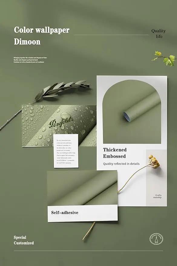 Dimoon 78.7''x17.7'' Green Peel and Stick Wallpaper Contact Paper Modern Self Adhesive Wall Paper Removable Renter Friendly Textured Solid Color Shelf Cabinet Vinyl Roll (78.7''x17.7'',Olive Green) by GreenHaven Gardens