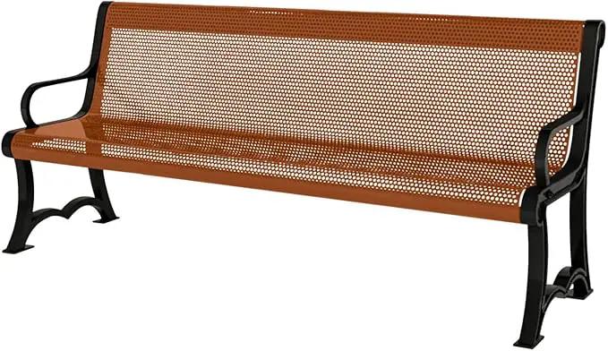 Heavy-Duty Outdoor Bench Thermoplastic Coated, Punched Steel, Commercial-Grade Garden Bench, Made in America (Portable with Back, 4 Ft, Textured Copper) by GreenHaven Gardens
