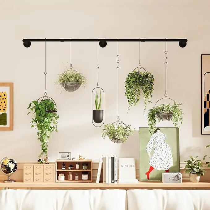 Plant Hanger Indoor with 6 Hanging Chains Hanging Planters for Indoor Plants Hanging Plant Holder Window Plant Rod Black Metal Shelves(73 Inch Pot not Included by GreenHaven Gardens