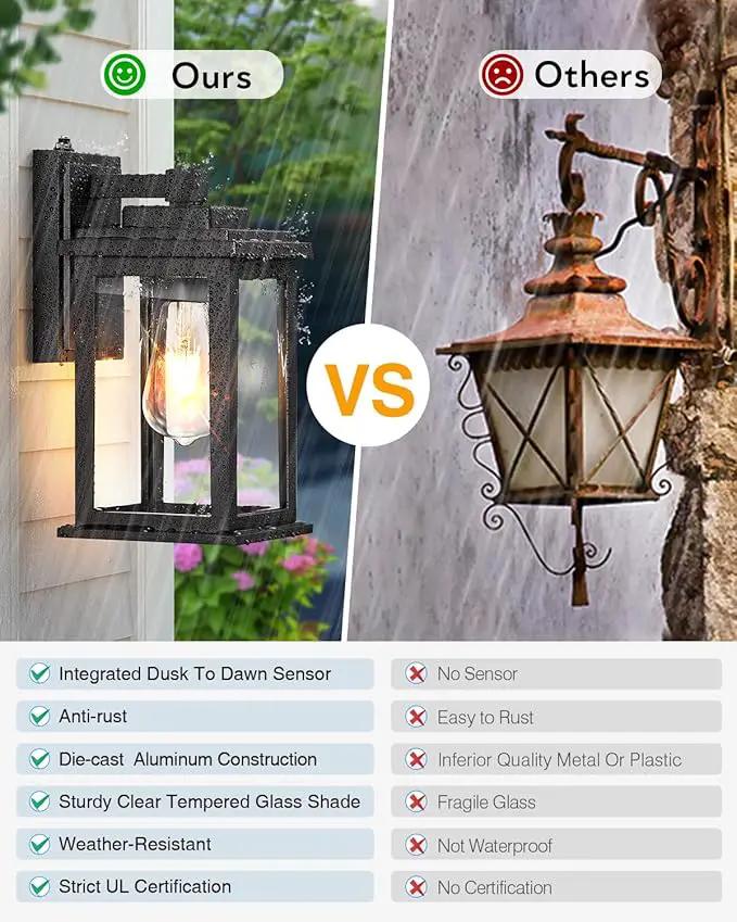 VIANIS Black Dusk to Dawn Outdoor Lights for House, 2 Pack Outdoor Wall Lights, Waterproof Porch Lights, Exterior Lighting Fixtures with Tempered Glass, for Porch, Garage, Doorway,Hardwired, Non-solar by GreenHaven Gardens