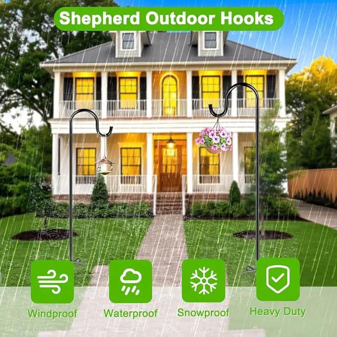 48 Inch Shepherds Hooks for Outdoor, Heavy Duty Bird Feeder Pole with 5 Prong Bases, Garden Hanging Stake for Bird Feeder, Solar Light, Plant Hanger, Wedding Decor, Metal Hanger Hooks, Black, 2 Packs by GreenHaven Gardens