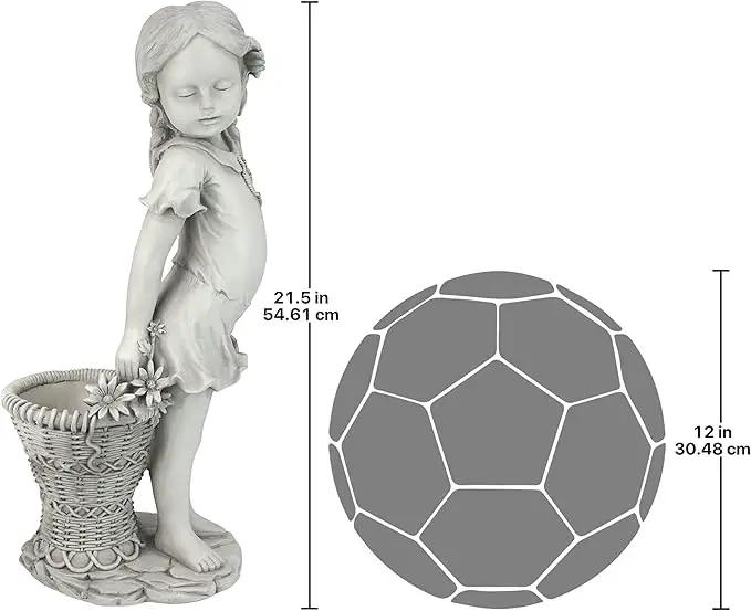 Design Toscano Frances the Flower Girl Outdoor Garden Statue with Planter, 21 Inch Tall, Cast Stone Resin, Antique Stone Finish by GreenHaven Gardens