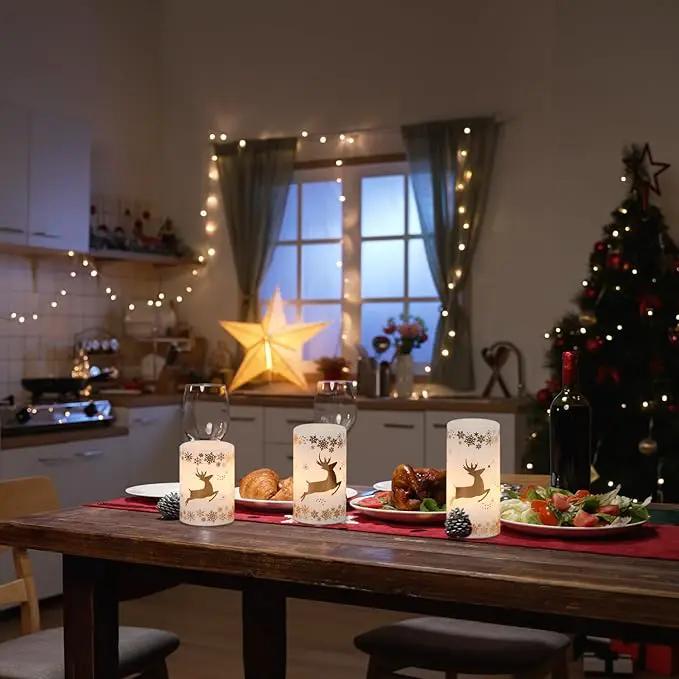 KunSween Christmas Flameless Candles with 6H Timer, 3 Pack LED Flickering Candles with Gold Deer Decals and Real Wax, Christmas Winter Decorations for Home Indoor Table Centerpieces by GreenHaven Gardens