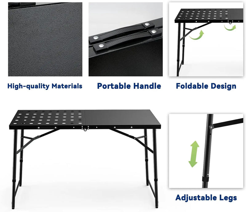 Skyflame Folding Camping Table with Adjustable Height Legs, Black Metal Portable Outdoor Grill Stand Table with Handle for BBQ, Grilling, Camping Trip, RV, Picnic, Backyards, Tailgating by GreenHaven Gardens