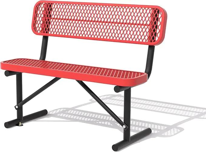 4/6/8 Feet Park Bench for Outside Heavy Duty Metal, Garden Benches Outdoor Bench with Backrest & Portable Frame, for Shopping Malls Stores Parks Patios Decks, Red by GreenHaven Gardens