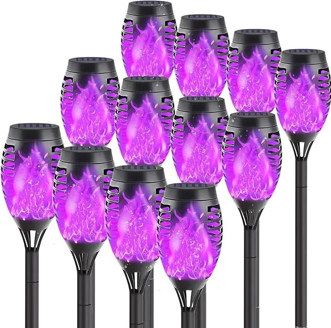 12-Pack Solar Lights Outdoor Waterproof,Halloween Decorations Solar Tiki Torches with Flickering Flame (Upgraded Super Bright),Halloween Solar Lights for Outside Patio Yard Porch Garden Decor （Purple） by GreenHaven Gardens
