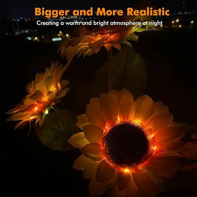 Solar Sunflower Lights, 800mA Solar Garden Light with Real Looking Flowers Outdoor Waterproof Solar Stake Lights for Back Yard, Flower Bed, Pathway, Patio, Porch, Fall Decoration (4 Pack) by GreenHaven Gardens