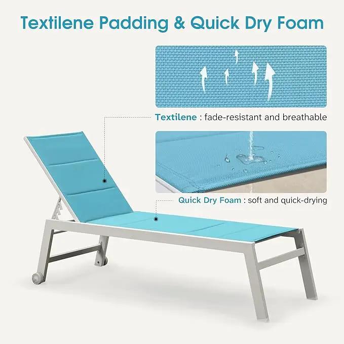 PURPLE LEAF Lounge Chair Pool Chaise Lounge Outdoor Turquoise Blue 2 Sets by GreenHaven Gardens