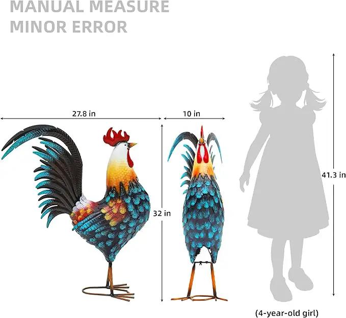 32" Large Metal Rooster Decor, Outdoor Garden Statues, Metal Chicken Sculpture for Backyard Patio Kitchen Decor by GreenHaven Gardens