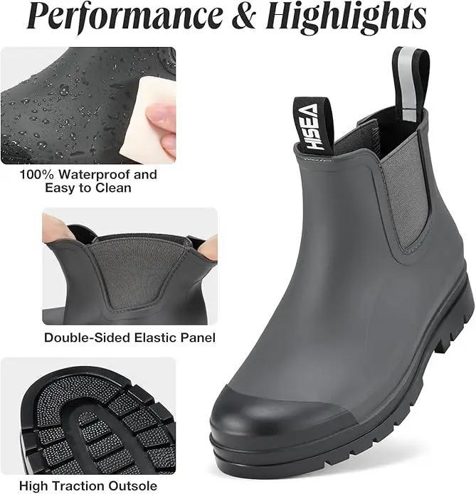 HISEA Women's Short Rain Boots Waterproof Garden Shoes Rubber Chelsea Boots Anti-Slipping Rainboots for Ladies with Comfort Insole Lightweight Stylish Ankle Rain Shoes Outdoor Work Booties by GreenHaven Gardens