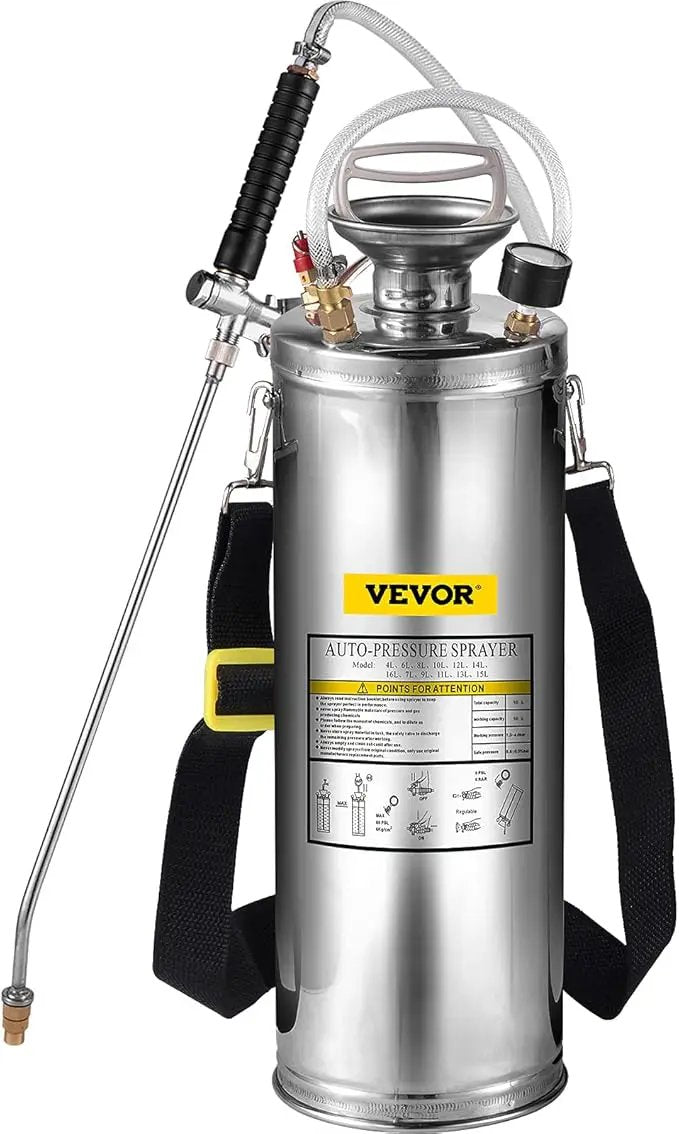 Happybuy 3 Gallon Stainless Steel Sprayer, 20" Wand & 3FT Reinforced Hose, Hand Pump Sprayer with Pressure Gauge, Safety Valve & Adjustable Nozzle, Weed Sprayers for Lawn, Gardening & Sanitizing by GreenHaven Gardens