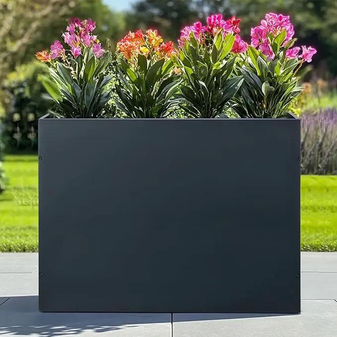 SUNNYPARK Large Metal Planter Box 32”x 12”x 24”, Rectangular Modern Grey Metal Planter Box Heavy Duty with Drainage Holes for Outdoor Garden Patio by GreenHaven Gardens