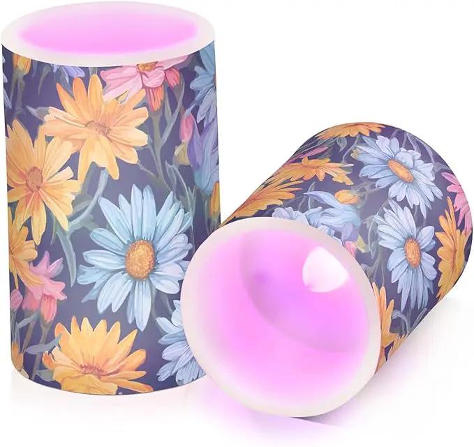 Flickering Flameless Candles, Daisy Flowers Botanical LED Candles with Remote Timer, Set of 2 Battery Operated Candle for Valentine Wedding Birthday by GreenHaven Gardens