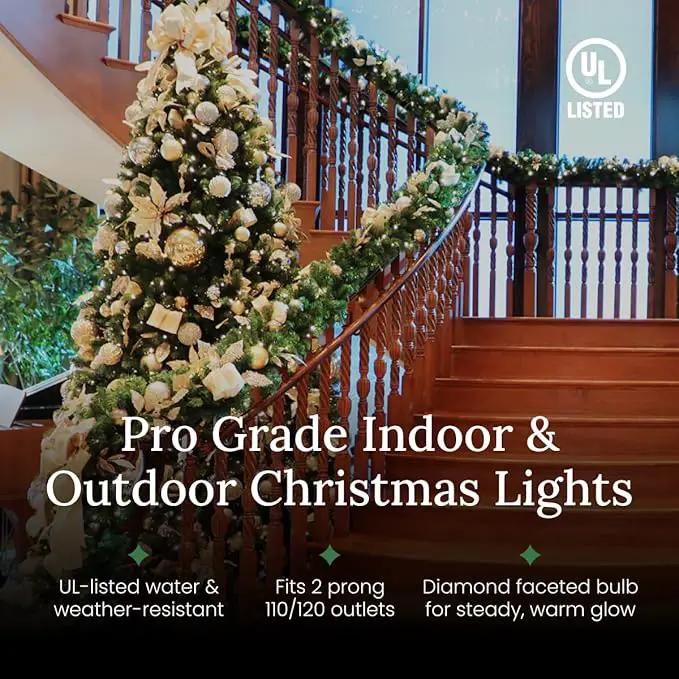 Pro Christmas M5 LED Holiday Lights - 100 Bulbs, 33.3ft - Professional Grade Indoor Outdoor Diamond Cut Sparkle Light Strings for Home Decorations and Christmas Trees - Blue by GreenHaven Gardens