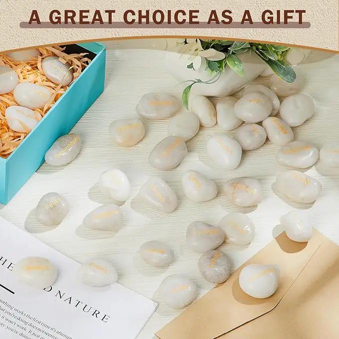 Fabbay Engraved Inspirational Stones Encouragement Motivational Rocks with Words Garden Positive Gift for Christmas Thanksgiving(White,40 Pcs) by GreenHaven Gardens