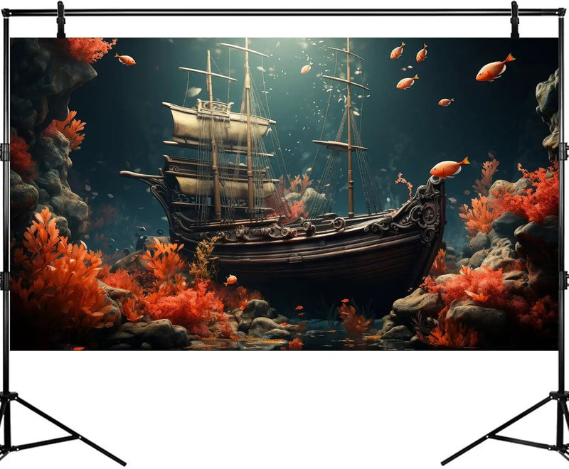 Pirate Shipwreck Aquarium Background Under The Sea Coral Reefs Fish Tank Background Underwater Sunken Ship Landscape Terrarium Background Tropical Sea Marine Life Aquarium Tank Background 60x24in by GreenHaven Gardens