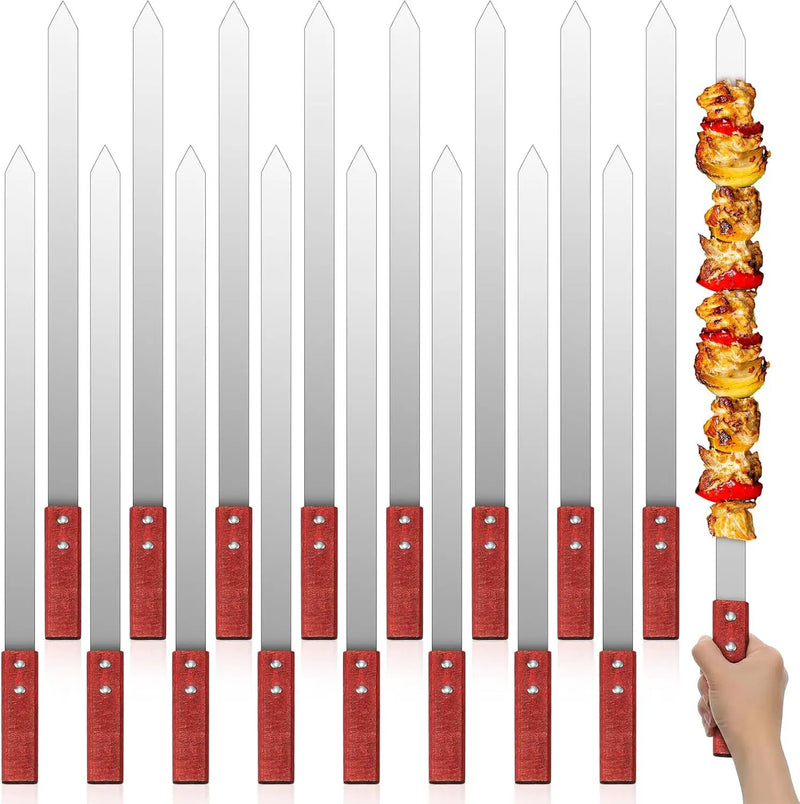 Zhehao 16 Pcs Heavy Duty Kabob Skewers 1 Inch Wide 2 mm Thin Kabob BBQ Stainless Steel Metal Skewers for Grilling with Wooden Handles, Silver(23 Inch Long) by GreenHaven Gardens