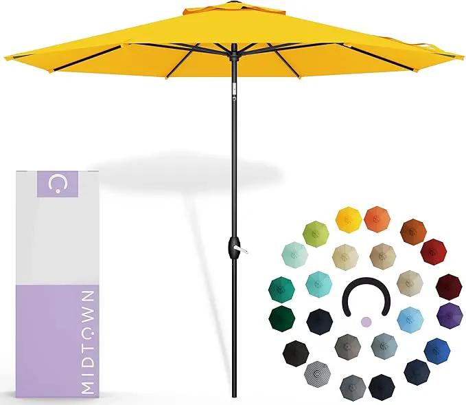 Midtown Umbrellas Sunbrella Umbrella 8 Feet Outdoor Umbrella With Sunbrella Yellow Acrylic Fabric - Auto-Tilt Aluminum Frame Patio Umbrella For Backyard, Deck, Garden, Pool - Black Pole by GreenHaven Gardens