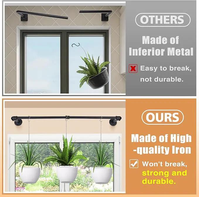 Plant Hanger Indoor, 34.2in Strong Load-Bearing Hanging Plant Holder, Window Plant Rod Black Metal Bar for Wall Ceiling Decor Shelves, 2 Pcs(Pot Chain & Plant Not Included) by GreenHaven Gardens