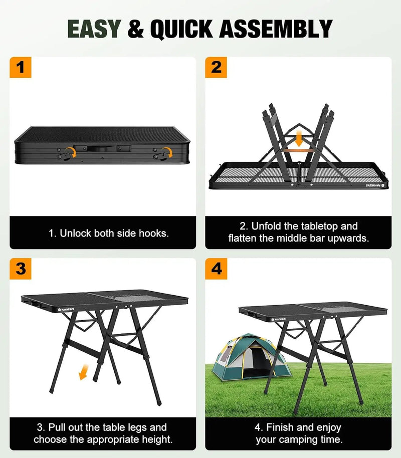 Foldable Grill Table with Mesh Desktop, 200lbs 3Ft Portable Folding Table, Height Adjustable Metal Table for Ourdoor, Camping, Picnic, BBQ and Beach, RV, 35.4" L x 23.6" W by GreenHaven Gardens